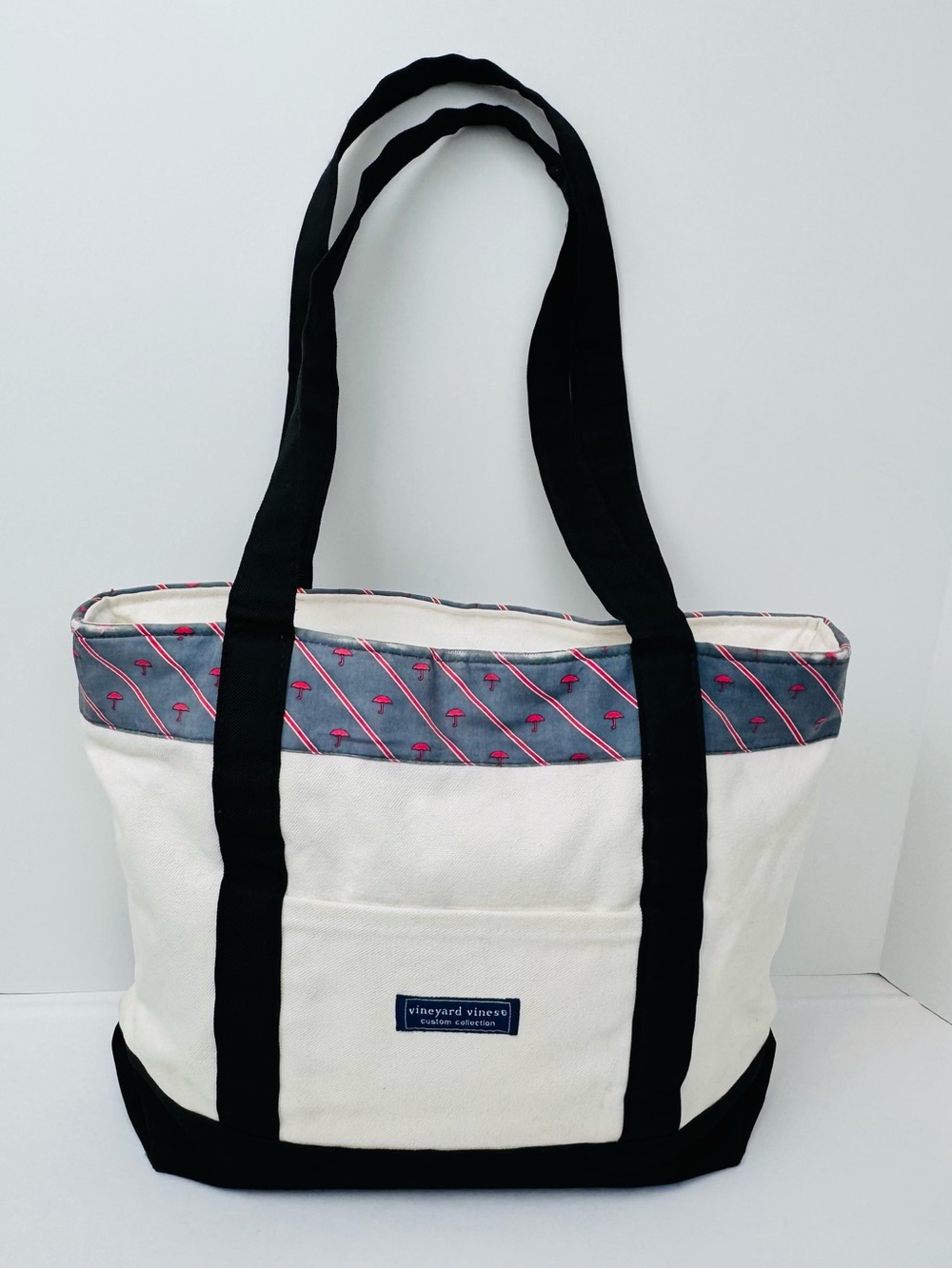 Vineyard Vines Classic Cotton Canvas tote bag. Ivory color with black handles.